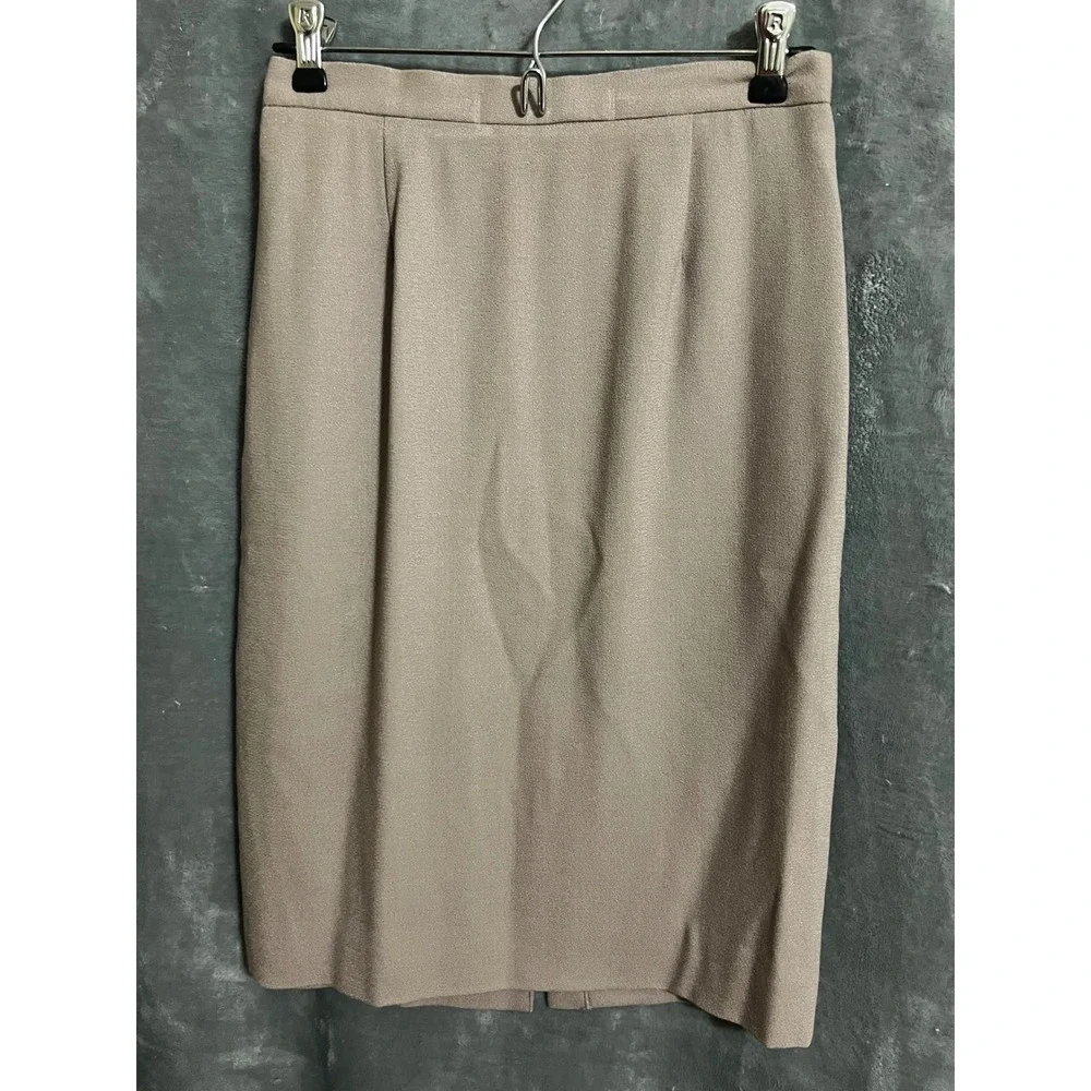 Vintage BICCI Florine Wachter Size 6 Wool Skirt Suit Belted Taupe 2pc